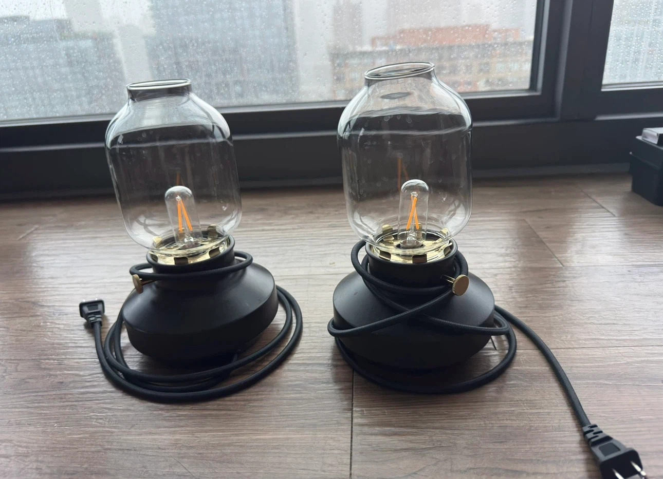 2x Modern Black Glass Table Lamps