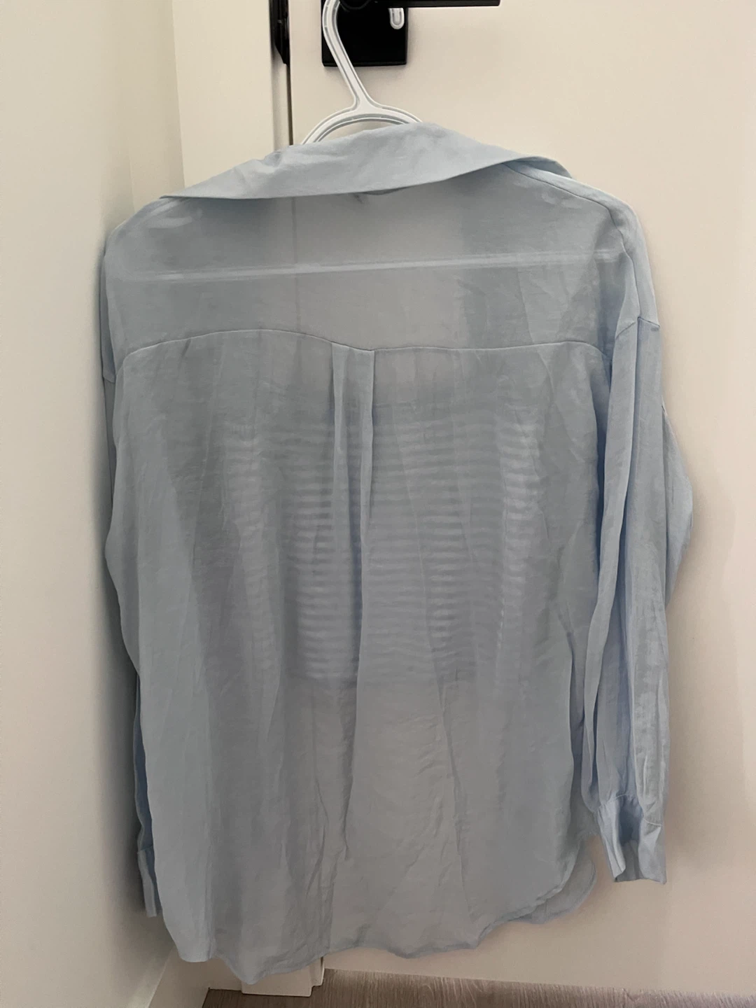 Light Blue Sheer Button-Up Shirt and Striped Tank Top Set - photo 2