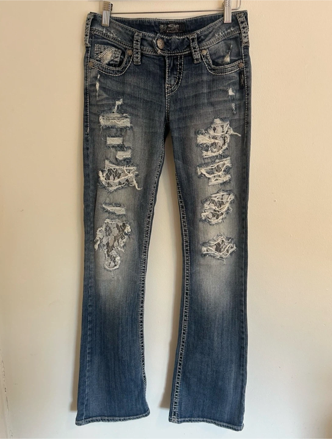 Silver Lace Bootcut Low Rise Jeans