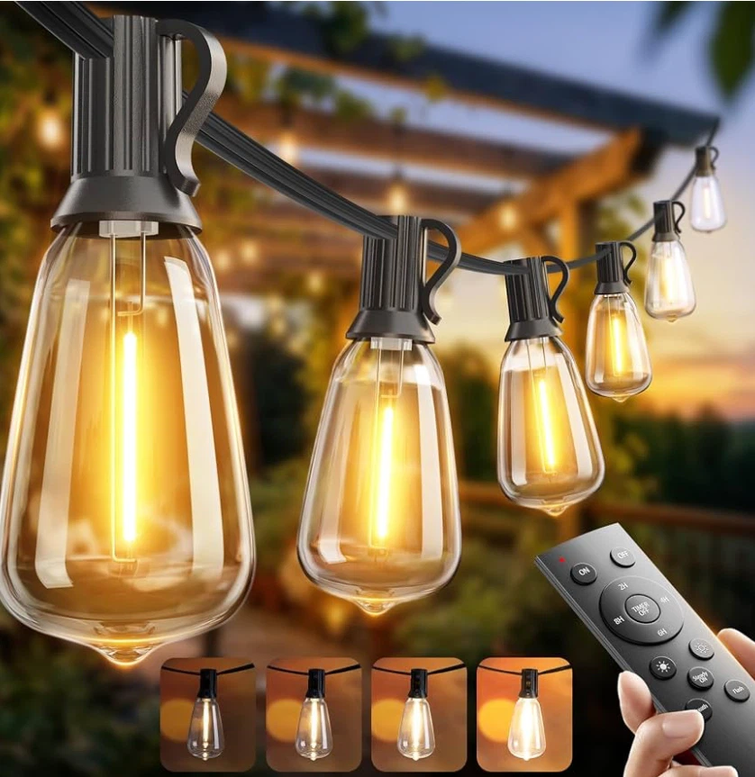 100Ft LED Outdoor String Lights with Remote Waterproof