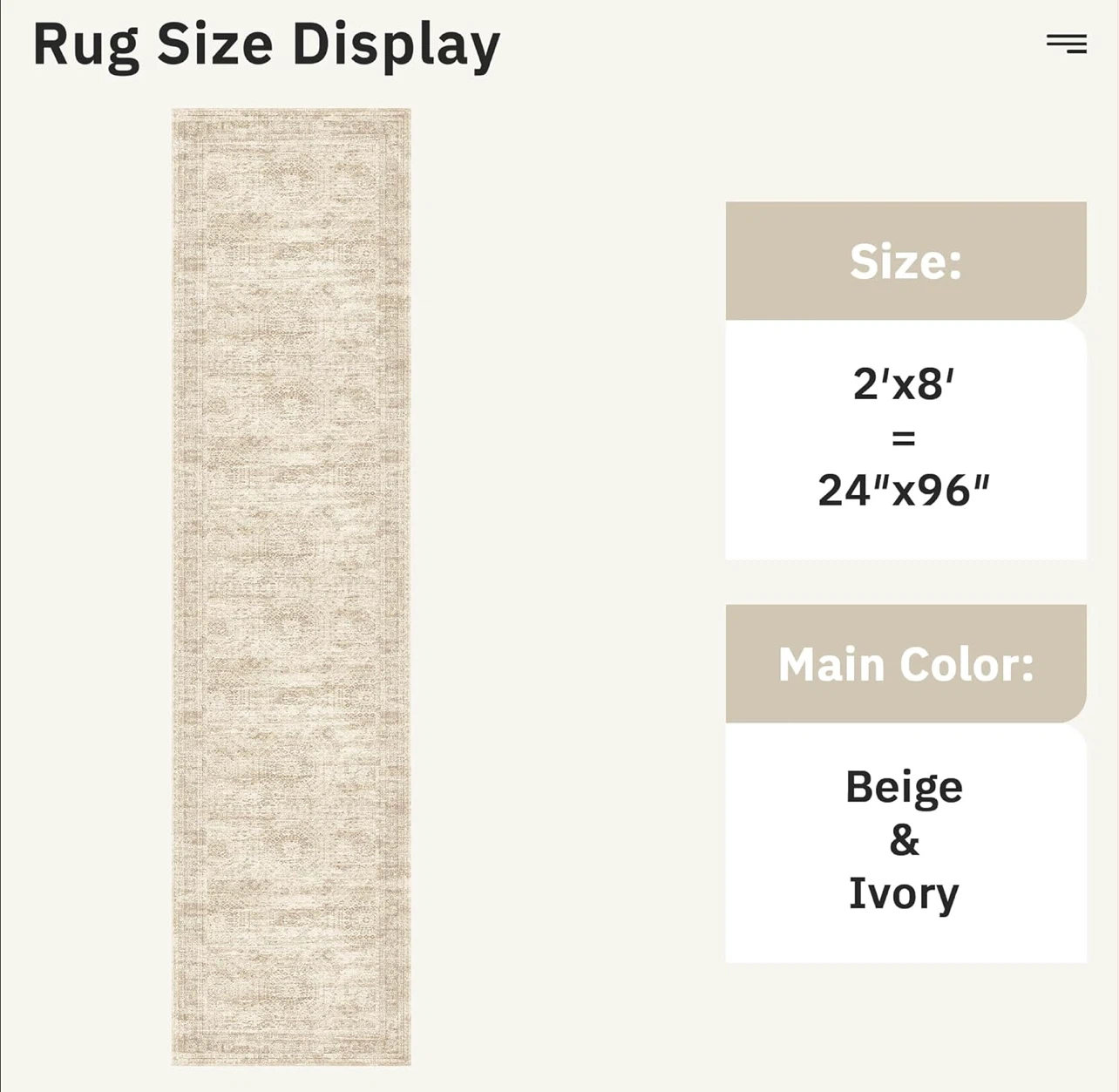 Lightweight Area Rug - Beige & Ivory, 2'x8' - photo 2