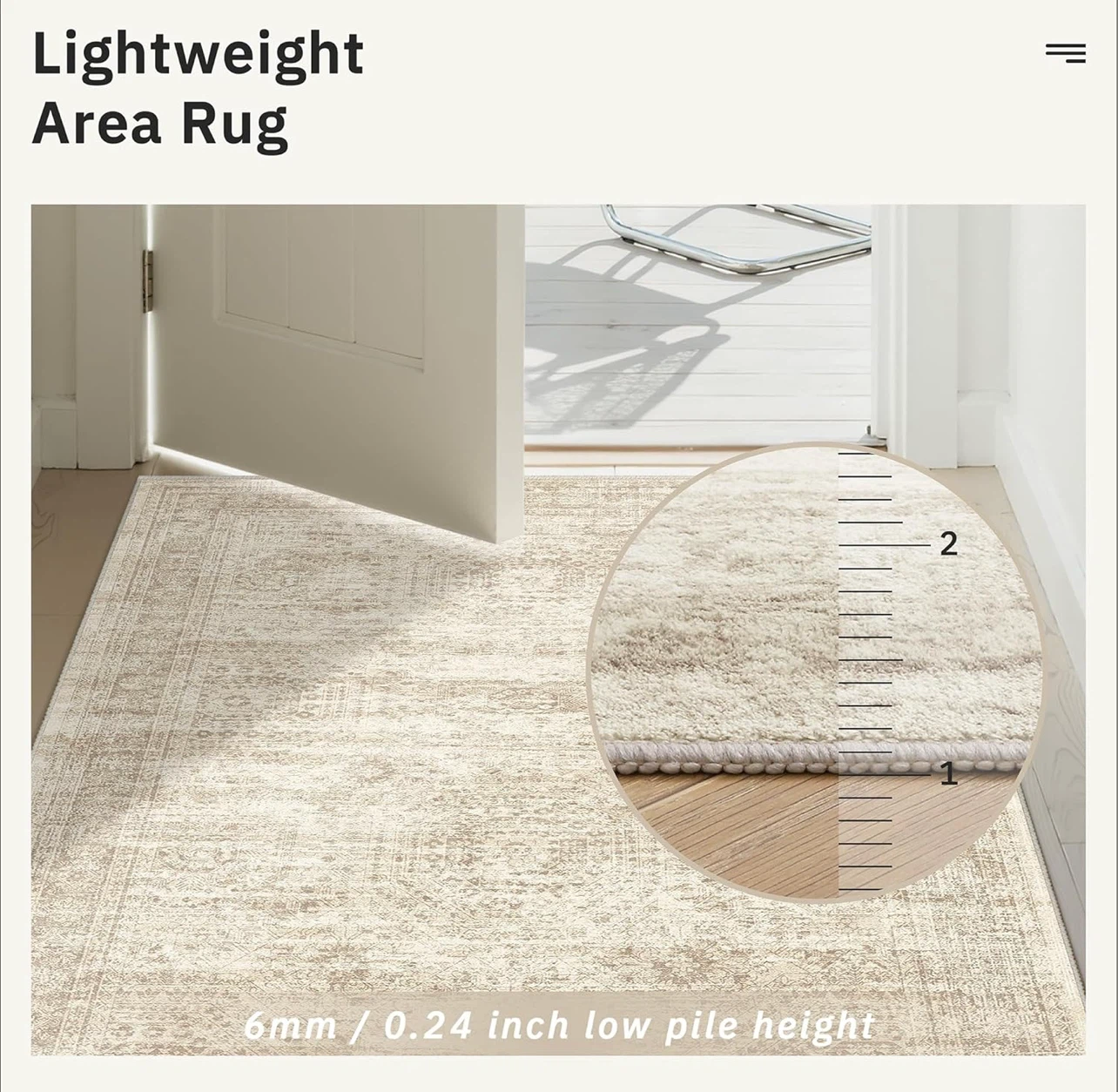 Lightweight Area Rug - Beige & Ivory, 2'x8' - photo 3