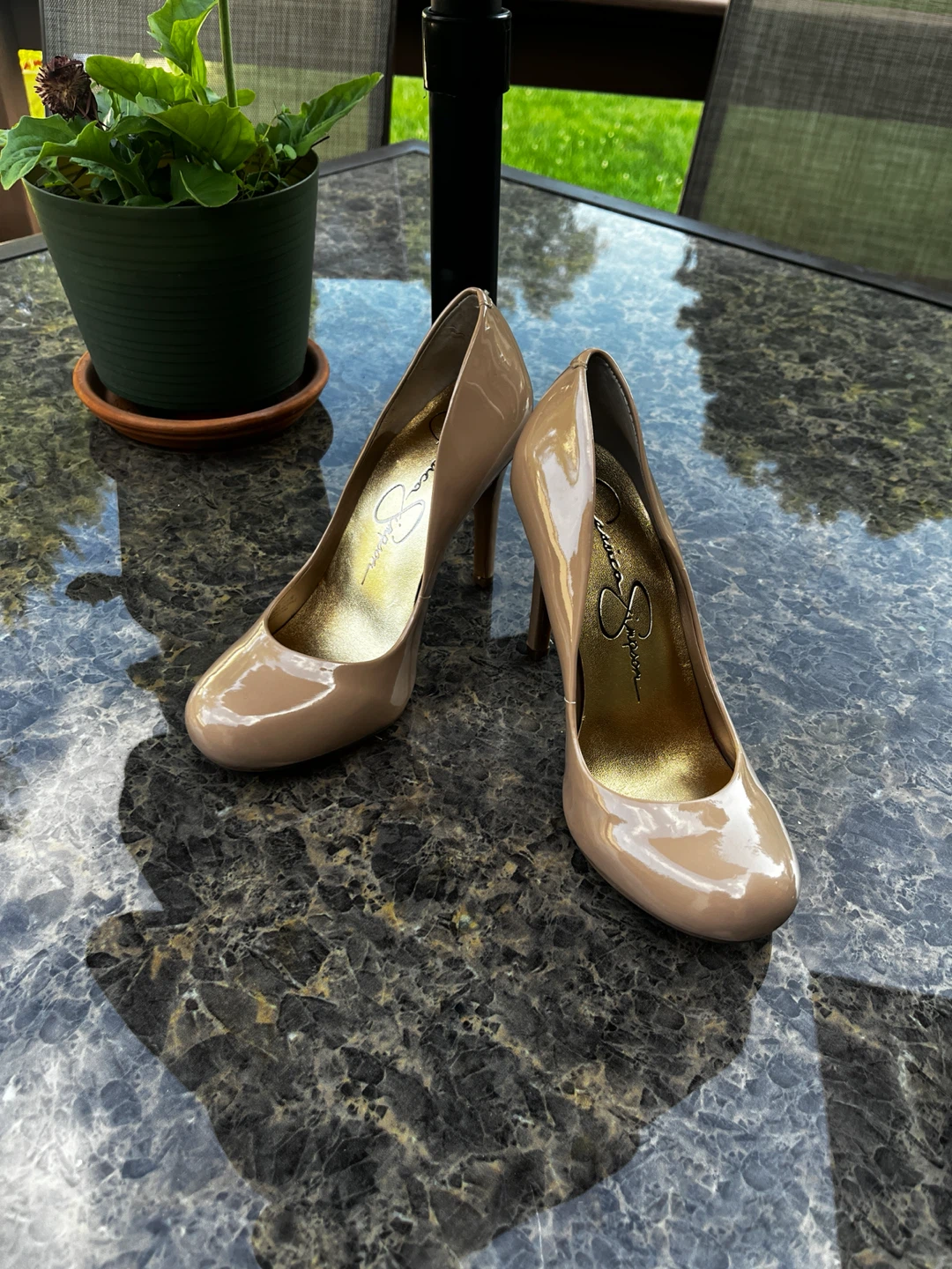 Jessica Simpson Nude Patent Leather Heels Size 5.5