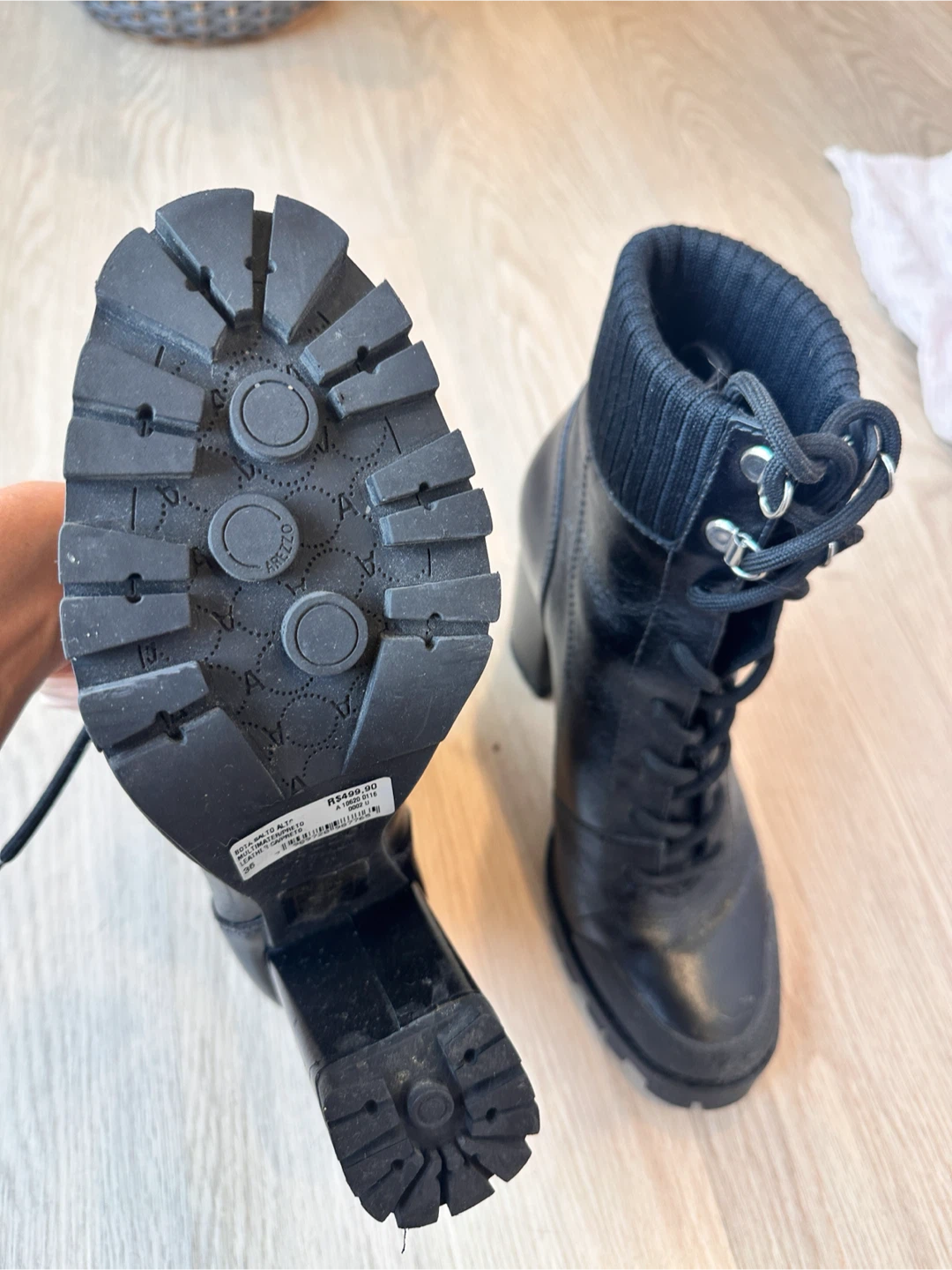 Black Leather Lace-Up Heeled Boots - photo 4