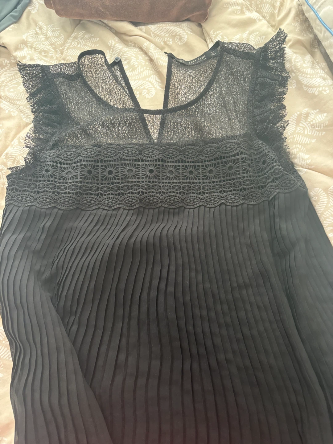 ZARA BASIC Black Lace & Pleated Top