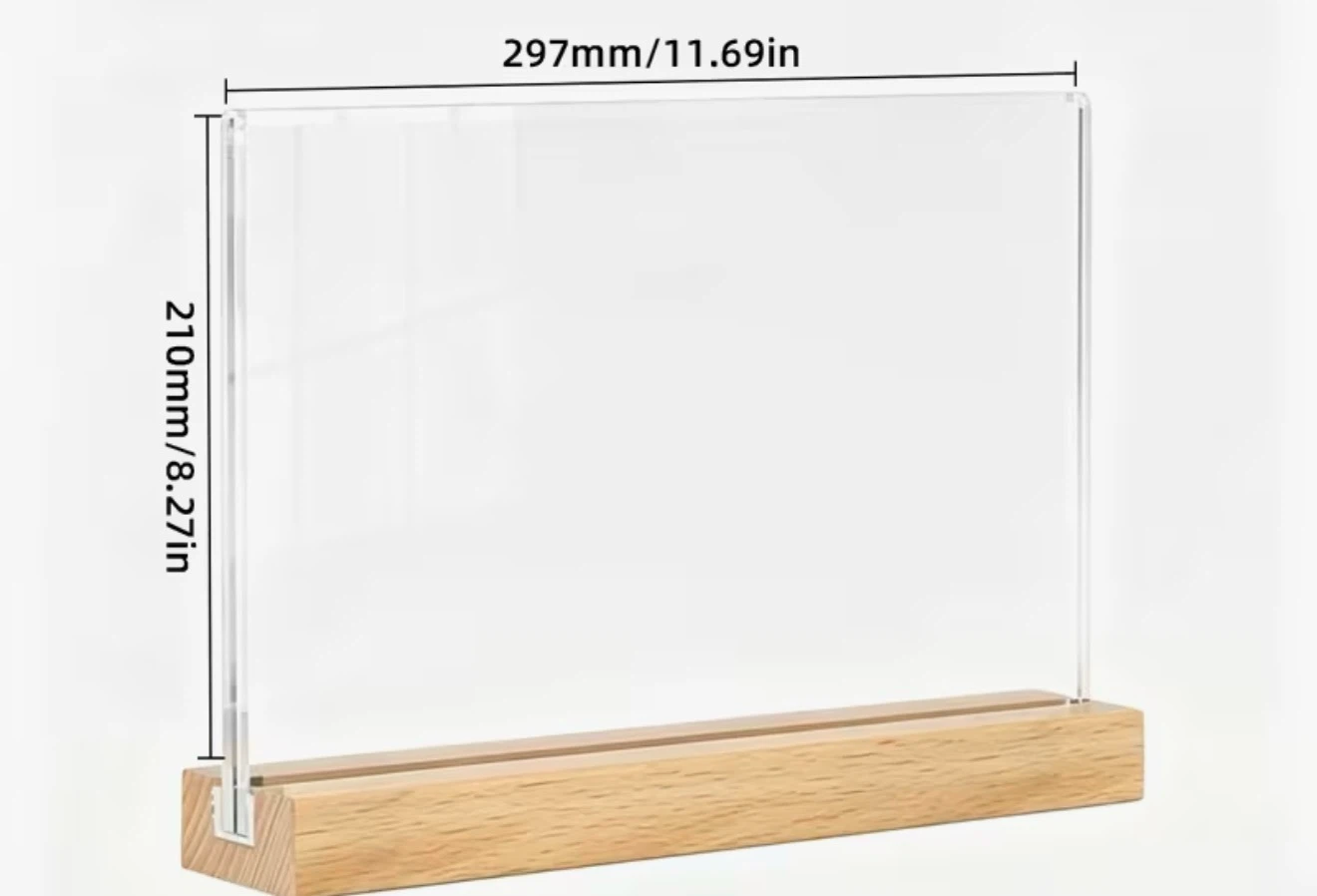 Clear Acrylic Photo/ diploma/ art work Frame with Wooden Base