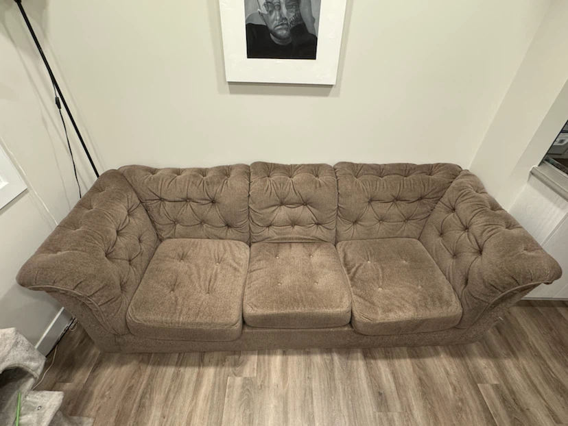 Brown Tufted 3-Seat Couch