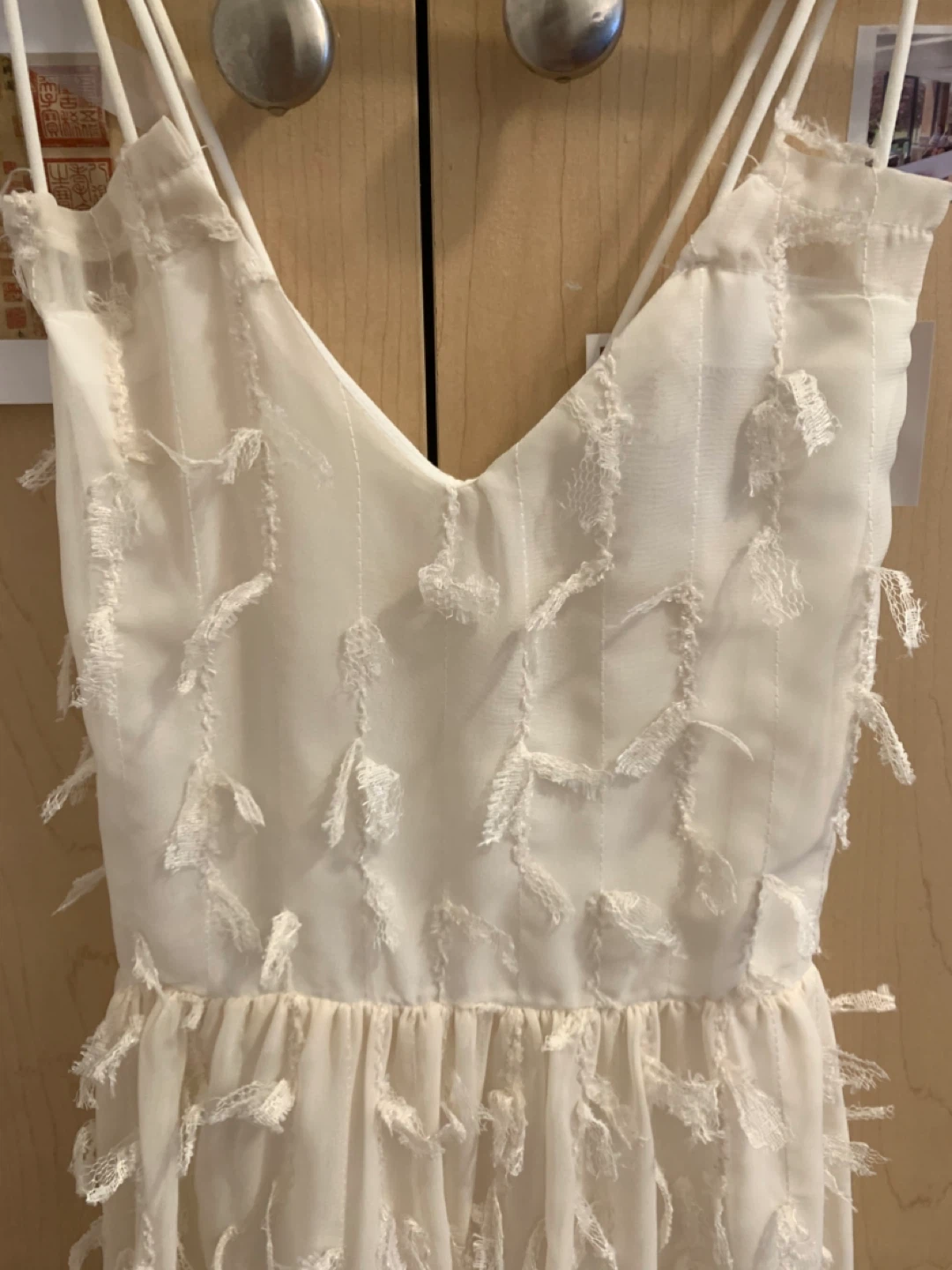 Size S/M Cream White Feather/Tassel Embellished Maxi Dress - photo 2