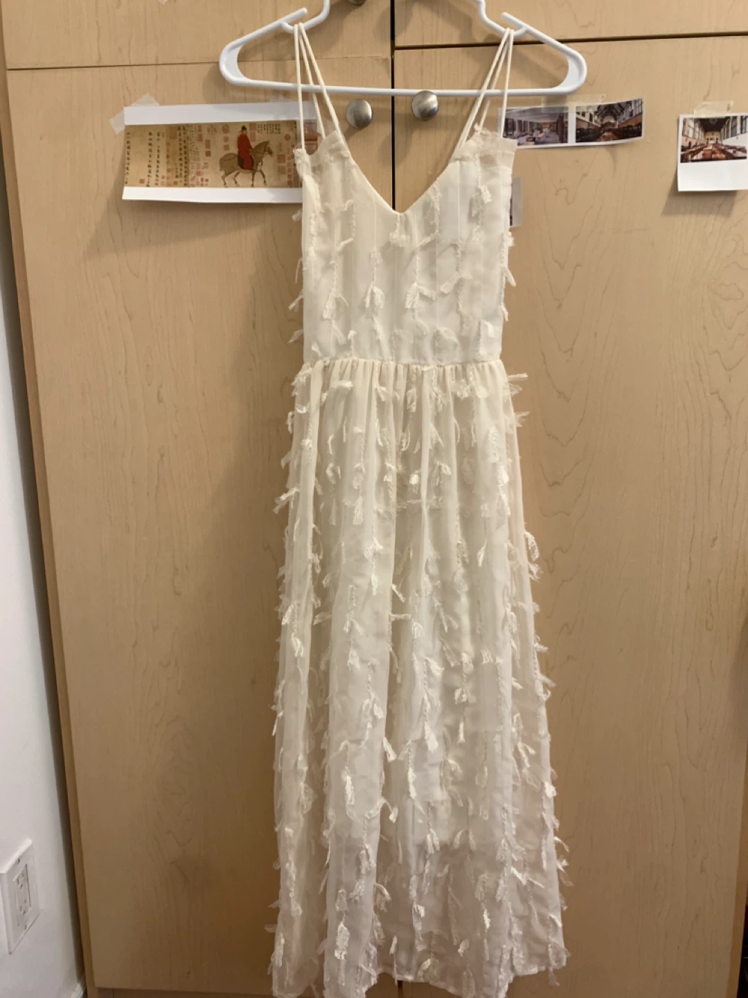 Size S/M Cream White Feather/Tassel Embellished Maxi Dress