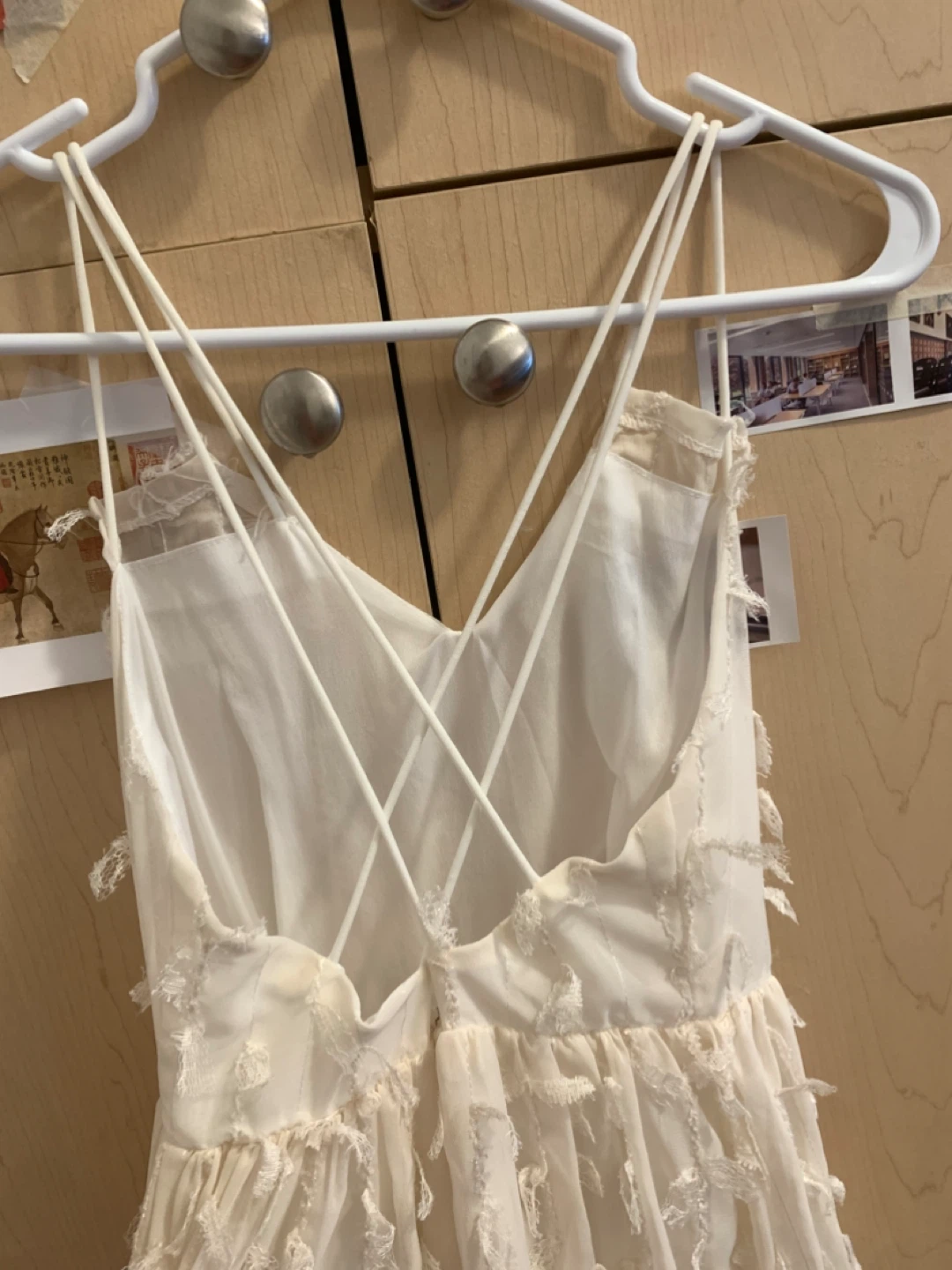 Size S/M Cream White Feather/Tassel Embellished Maxi Dress - photo 3