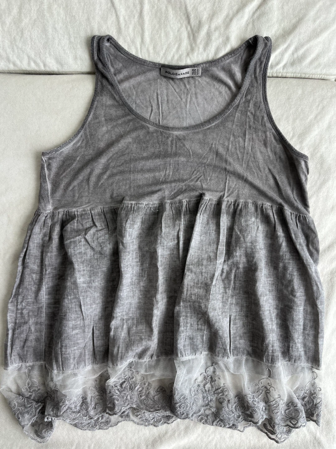 Polo Garage Grey Lace Trim Tank Top