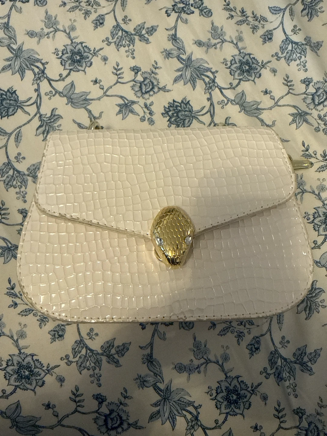 White Faux Croc Clutch with Snake Clasp