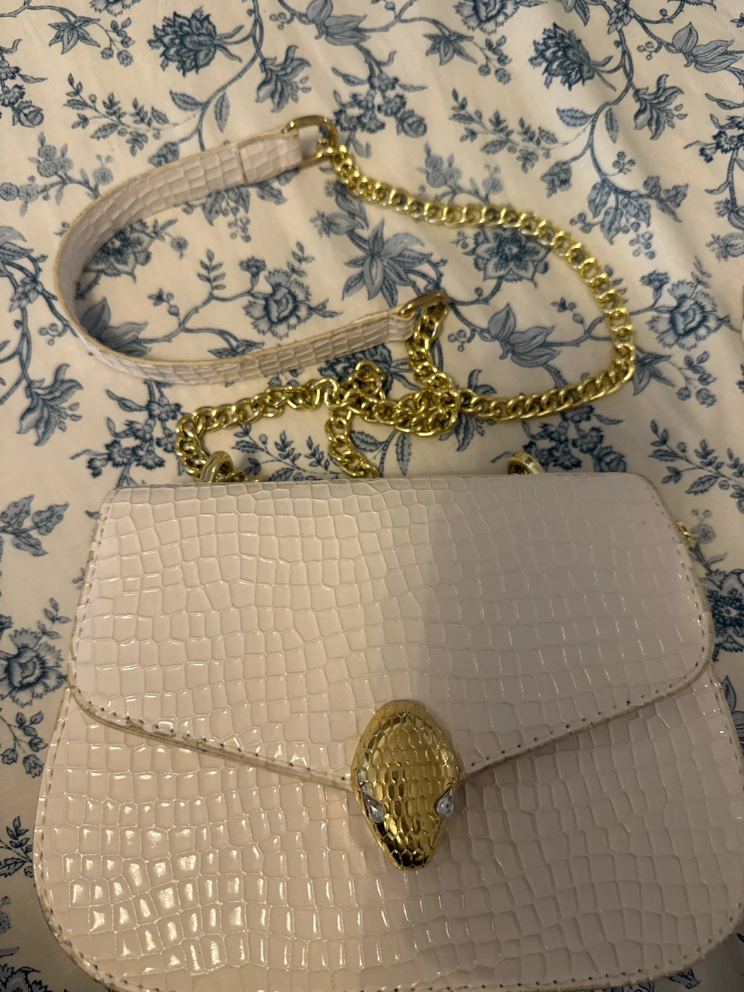 White Faux Croc Clutch with Snake Clasp - photo 2