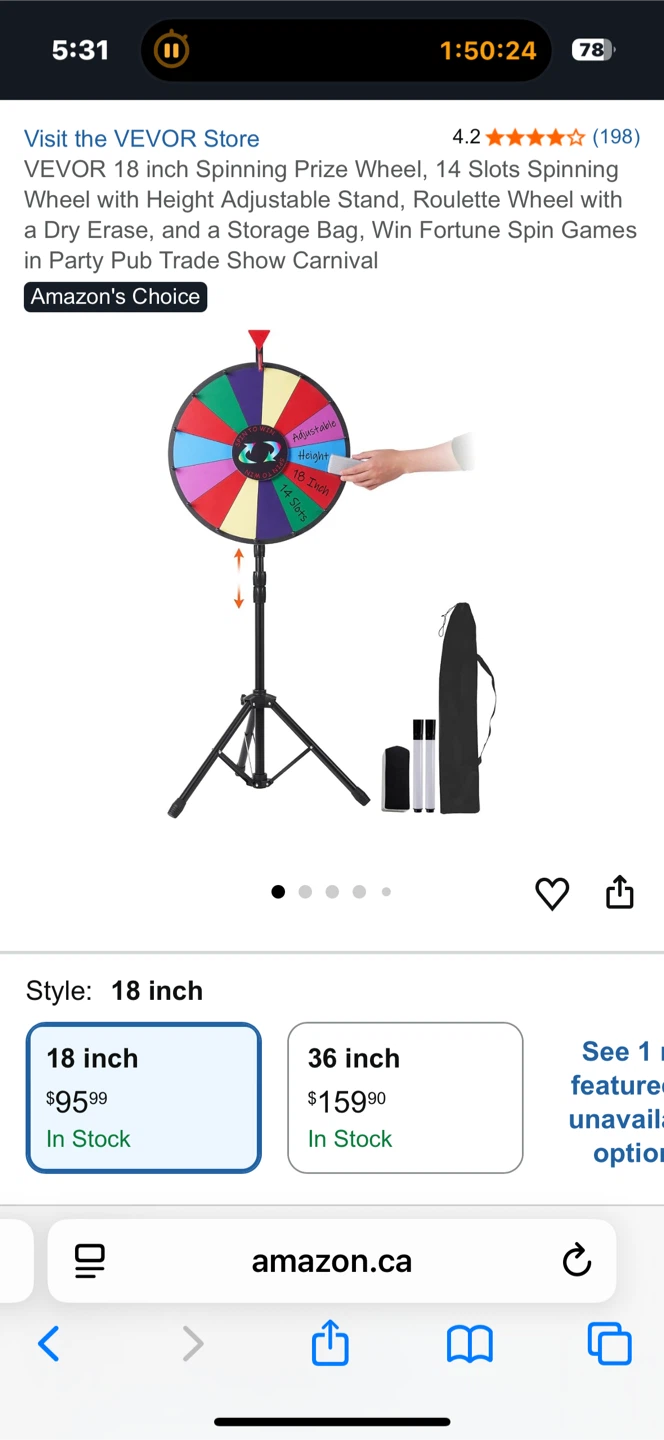 VEVOR 18 inch Spinning Prize Wheel