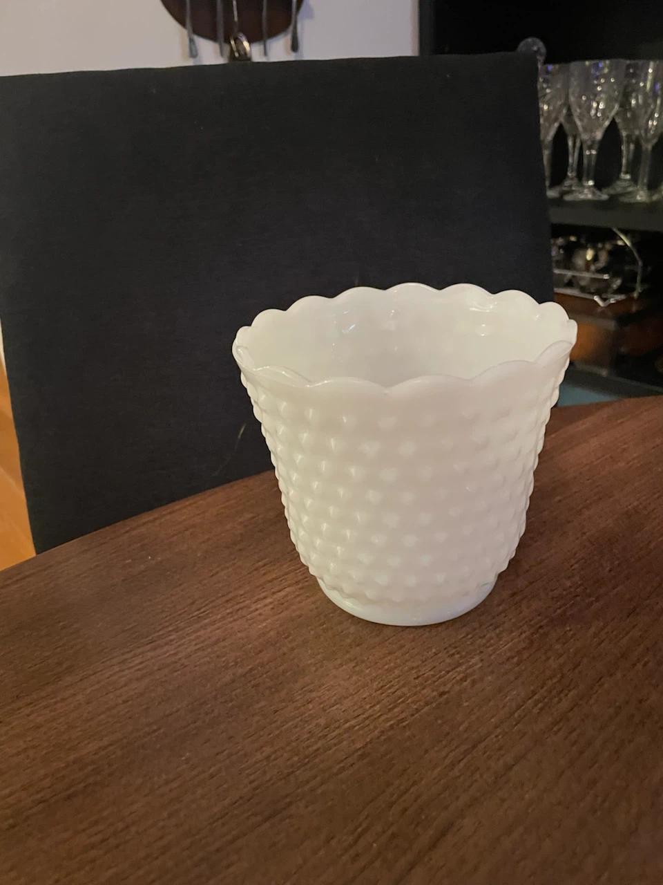 White Hobnail Milk Glass Planter Pot