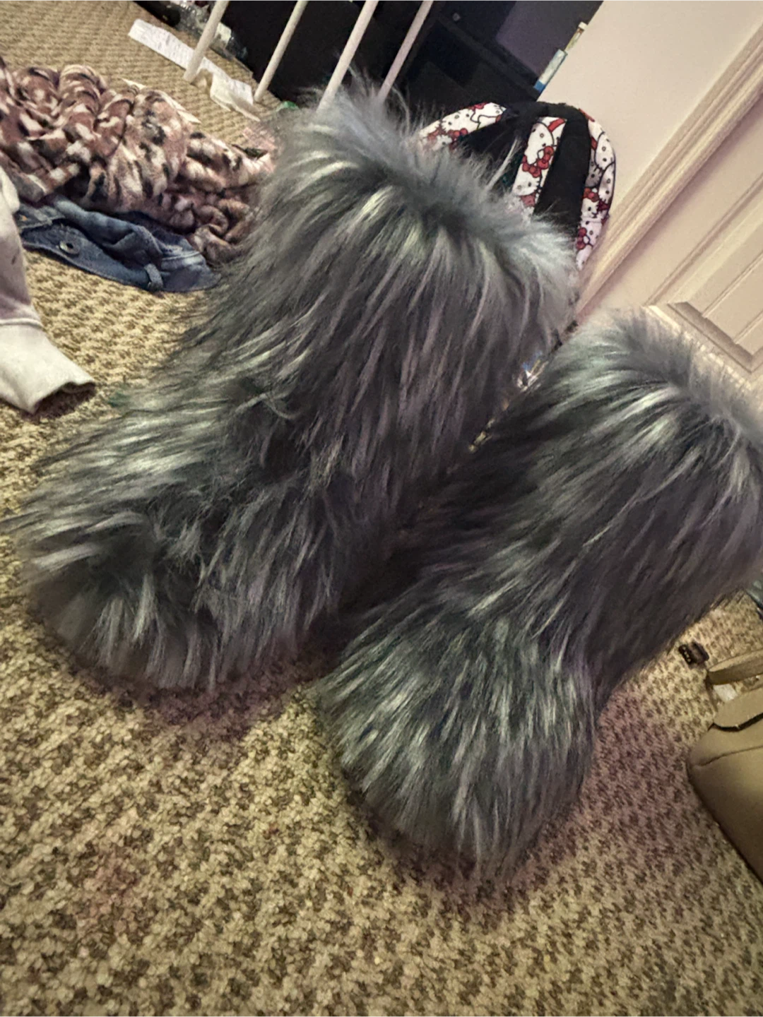 Light Gray Faux Fur Boots