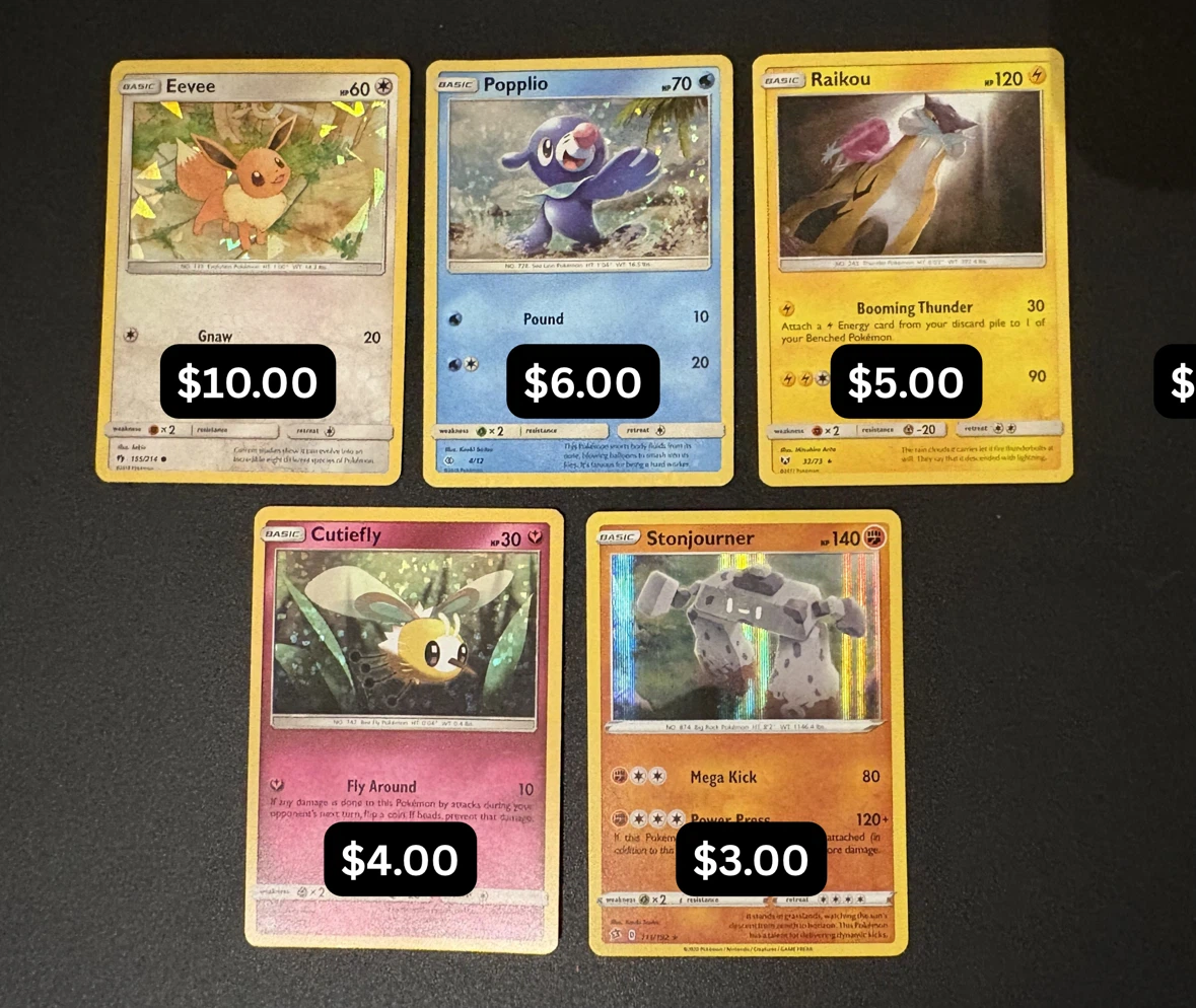 Pokemon Cards – Holo & Promo Lot | Eevee, Popplio, Raikou + More