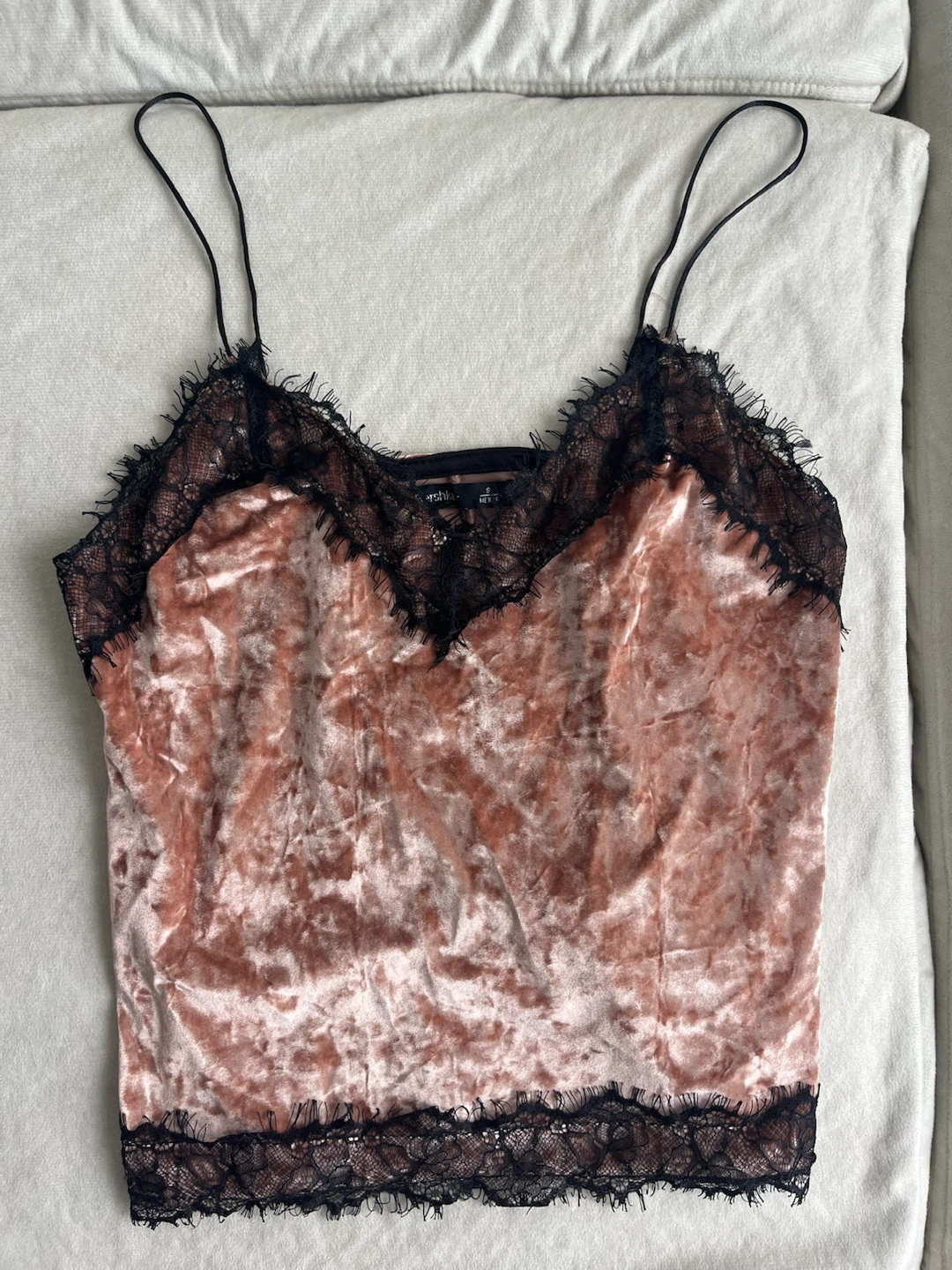 Bershka Velvet Lace Trim Cami - Pink - Size S