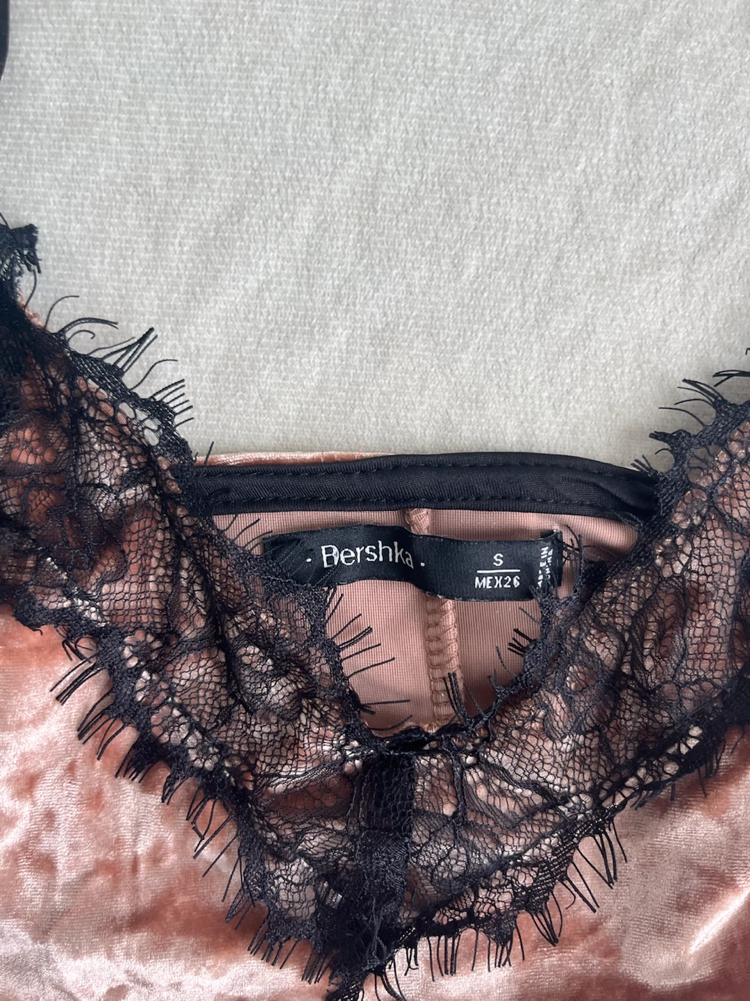 Bershka Velvet Lace Trim Cami - Pink - Size S - photo 2