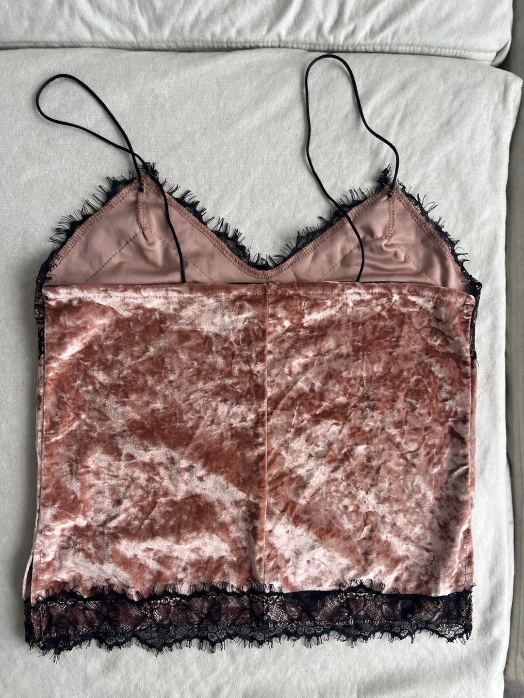 Bershka Velvet Lace Trim Cami - Pink - Size S - photo 3