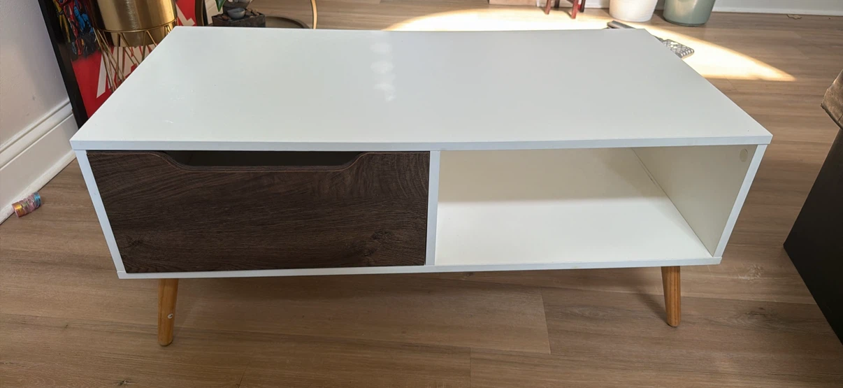 White Coffee Table with Drawer - photo 2