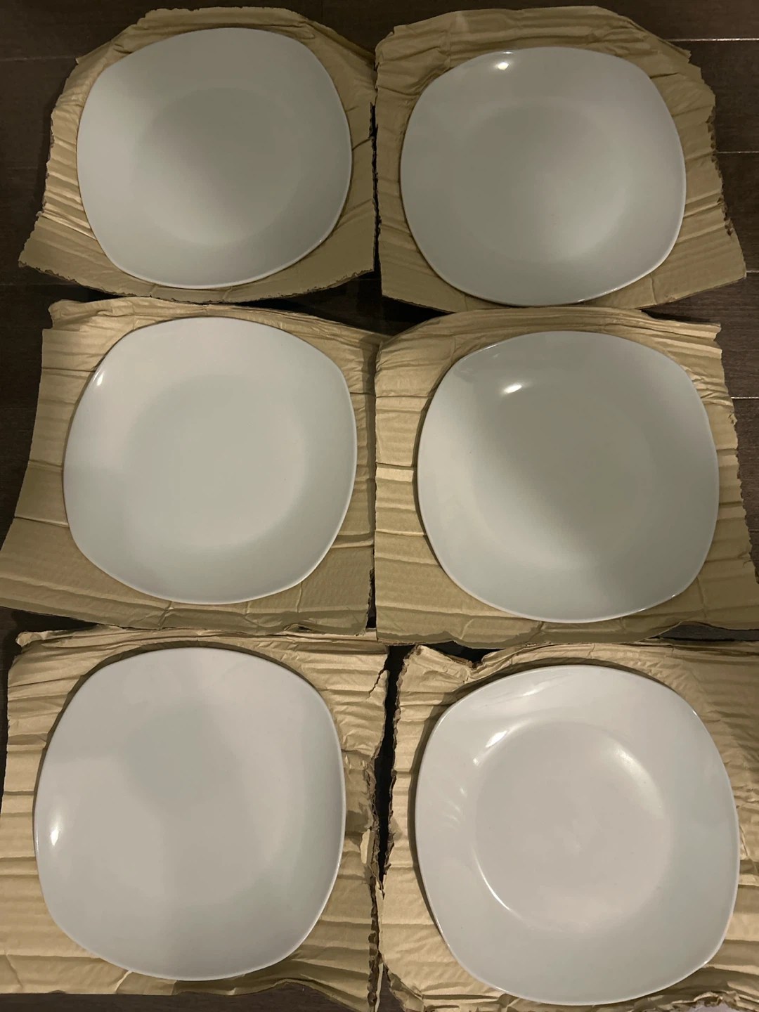 Set of 6 White Square Dinner Plates
