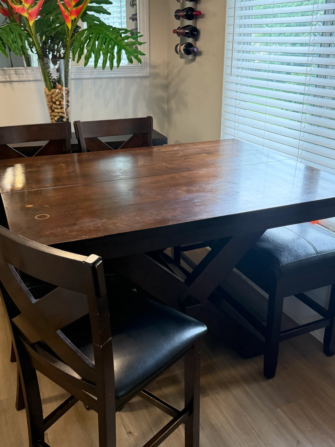 Wooden Dining Table with Bench and Chairs