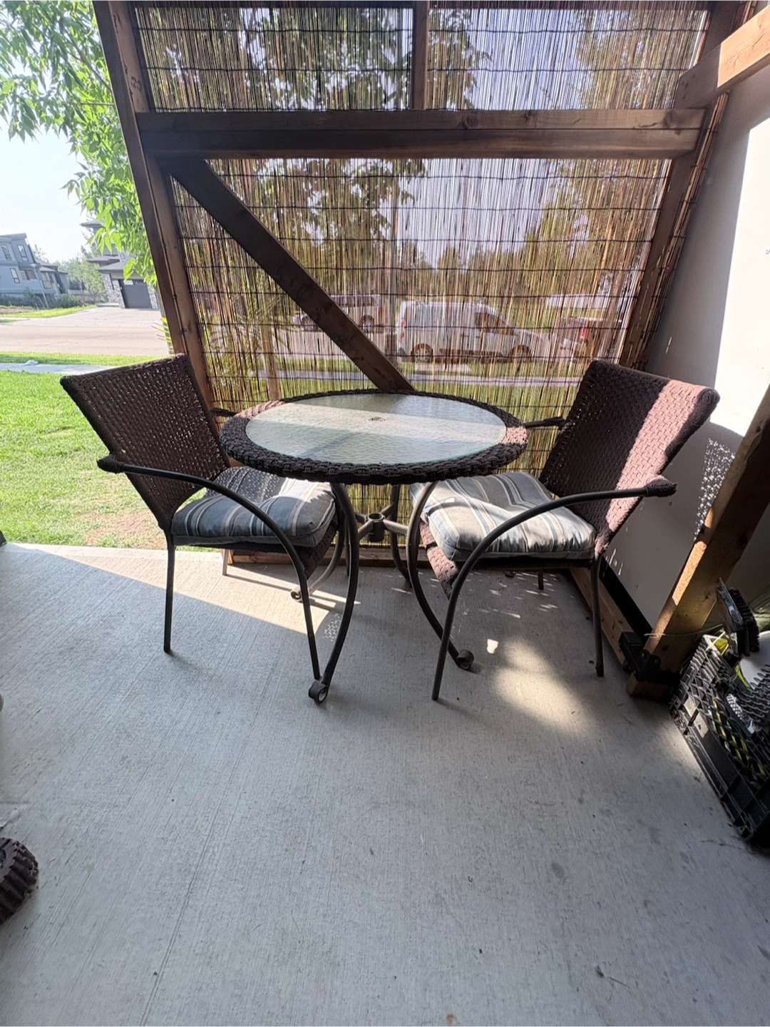 Glass Top Patio Table with 2 Chairs