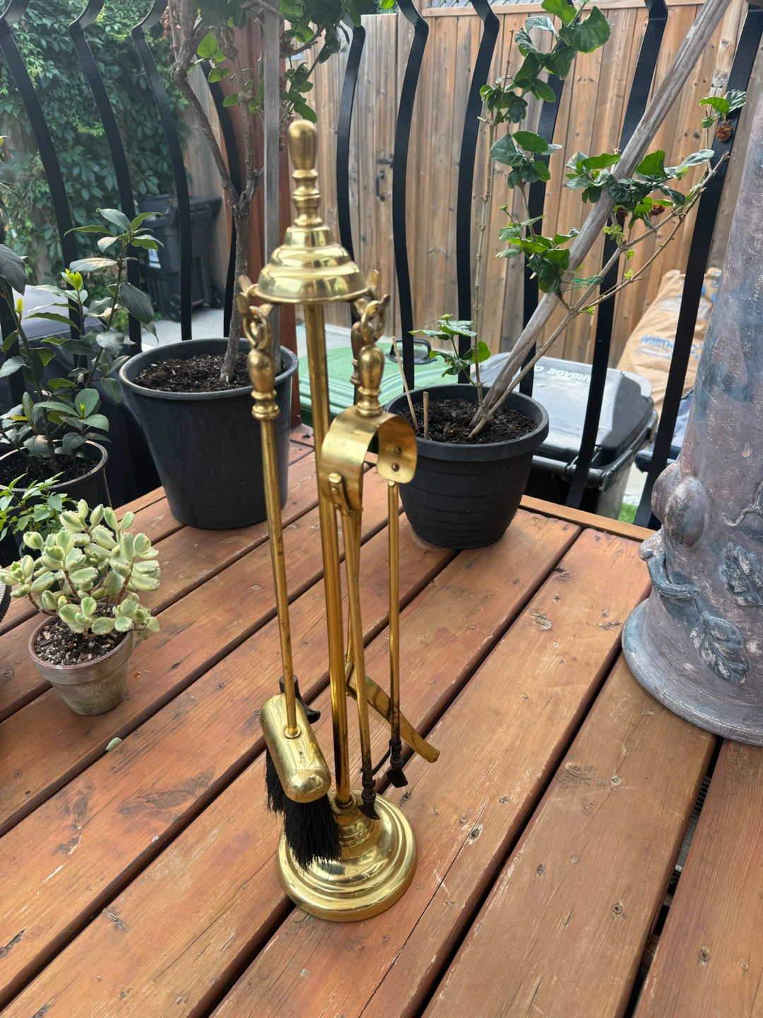 Vintage solid brass fireplace tools