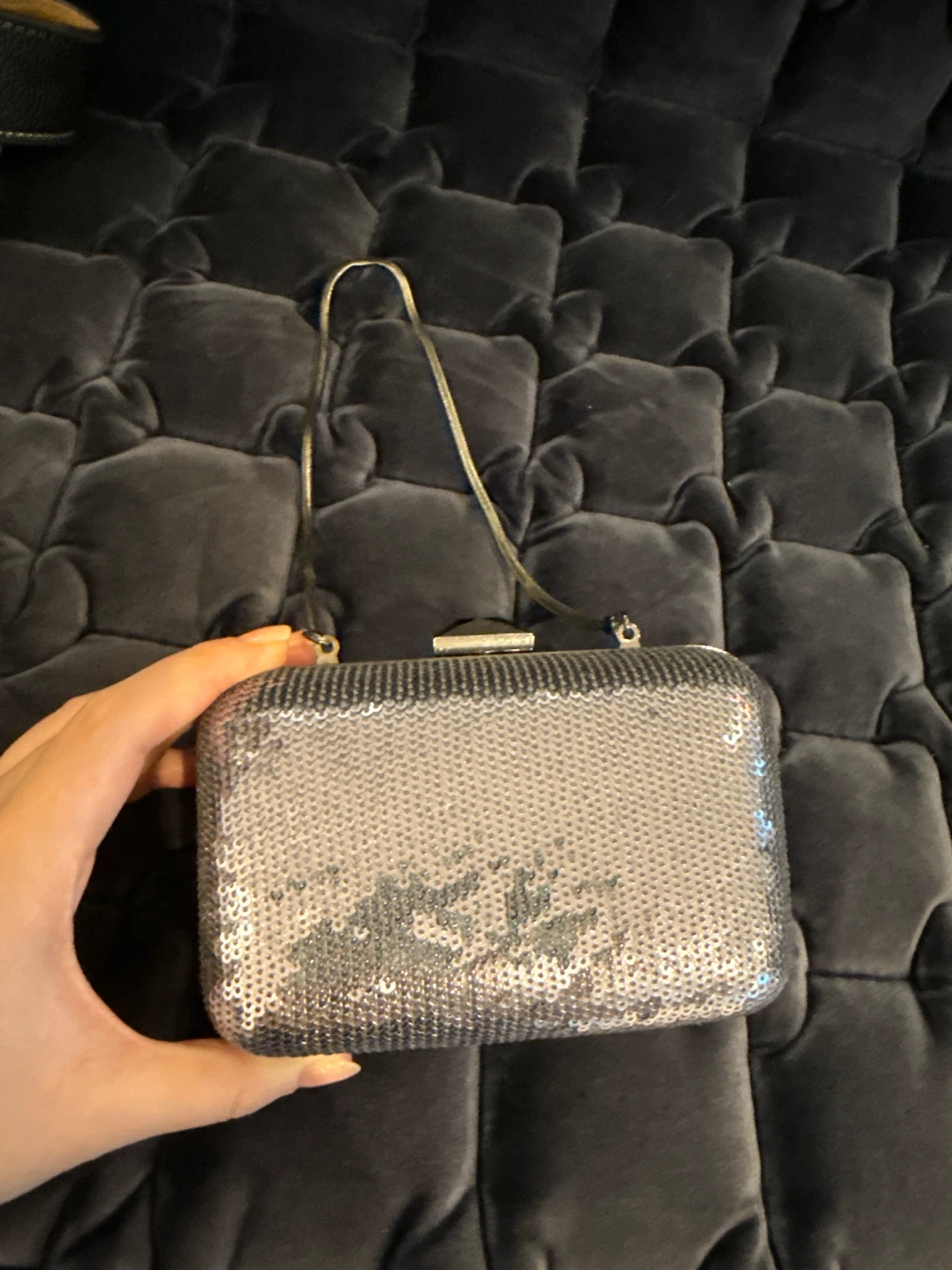 Silver Sequin Clutch Evening Bag