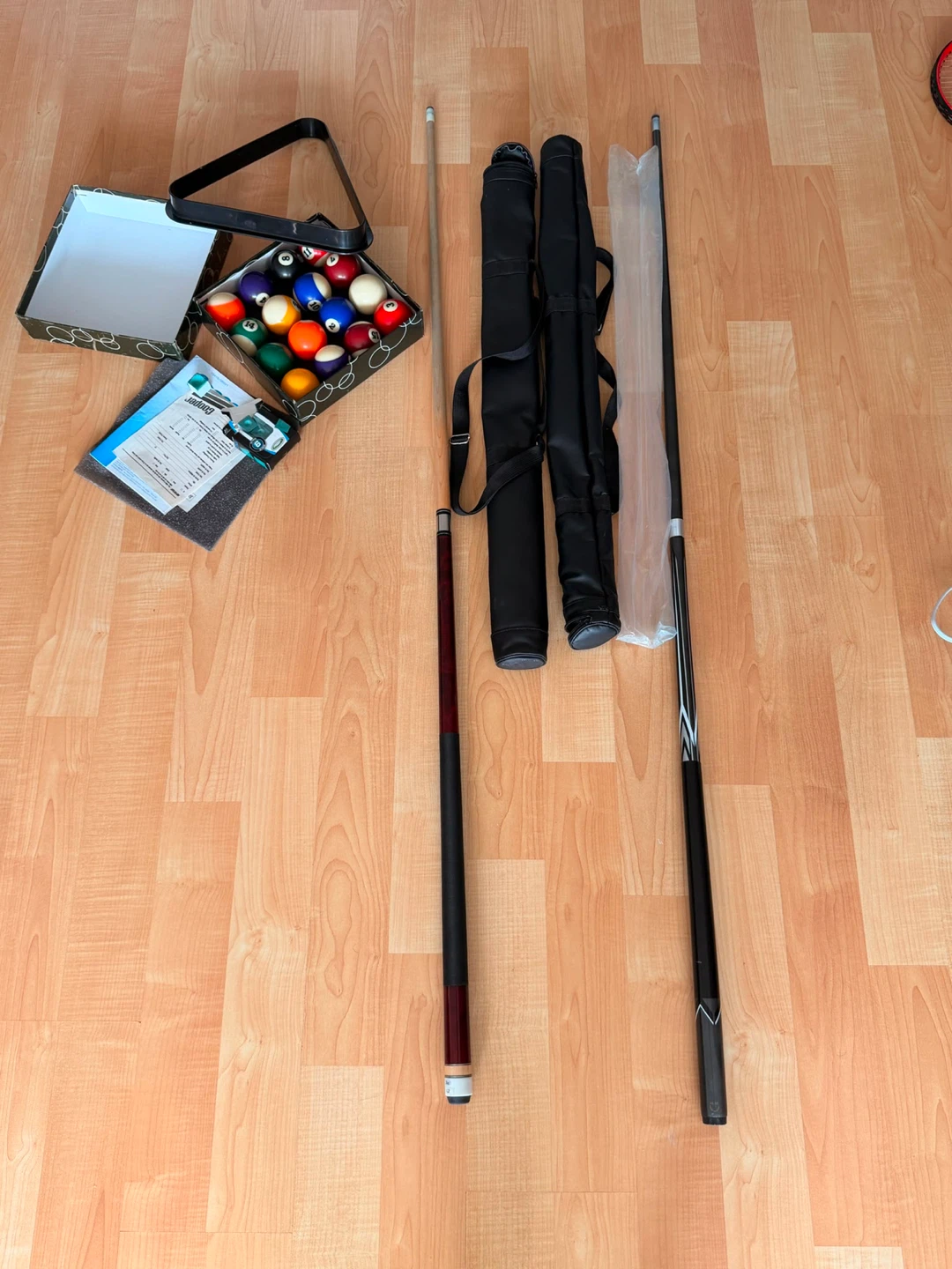 Pool Ball Set with Cues and Cases