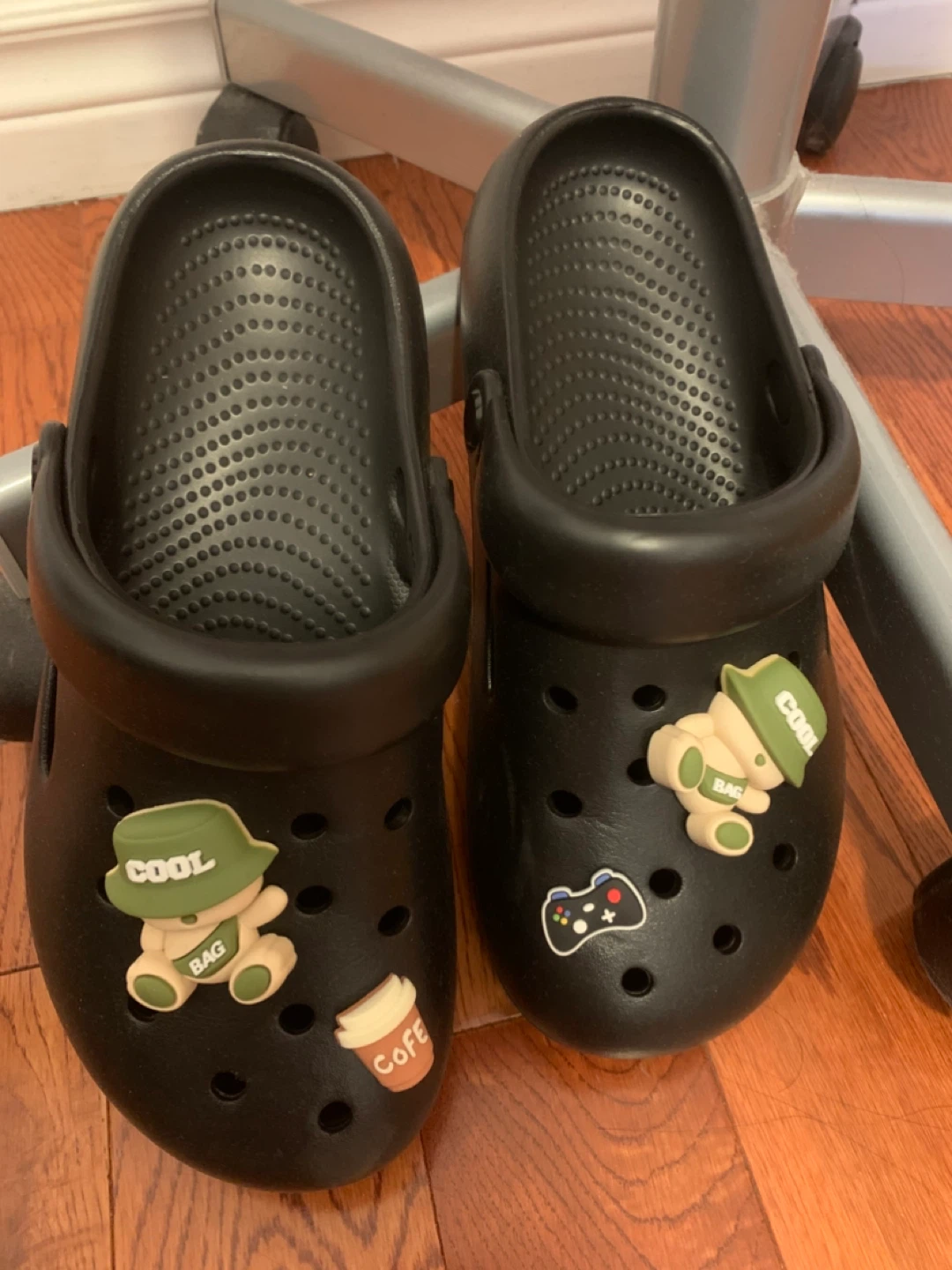 Size 40-41 Black Clogs Sandals with Cute Custom Charms (Jibbitz)