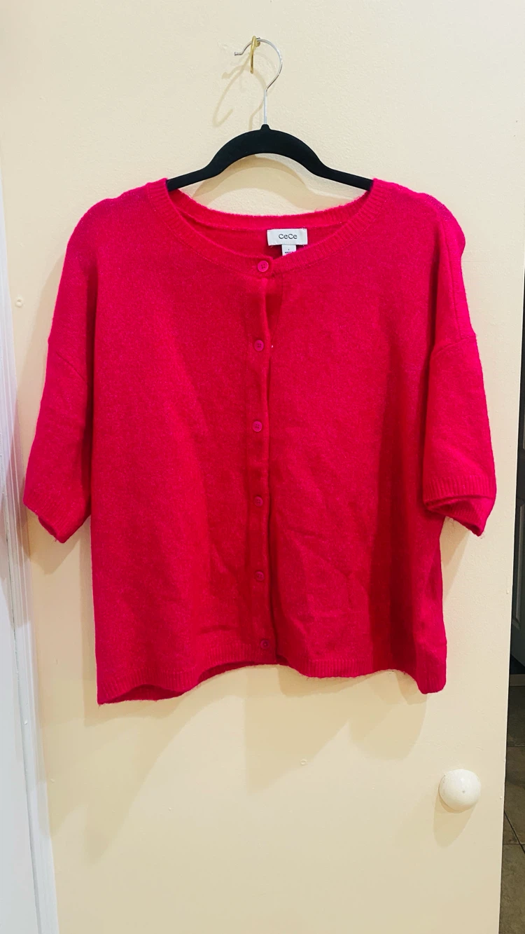 Cee Cee size large fish is pink cardigan