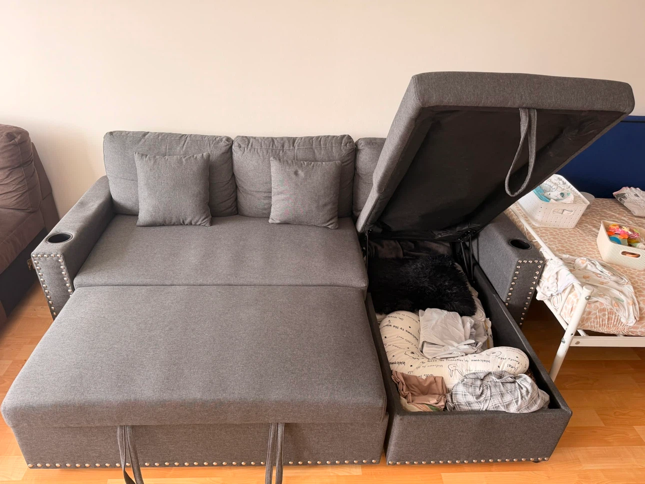 Gray Sectional Pull out Sofa with Storage - photo 2