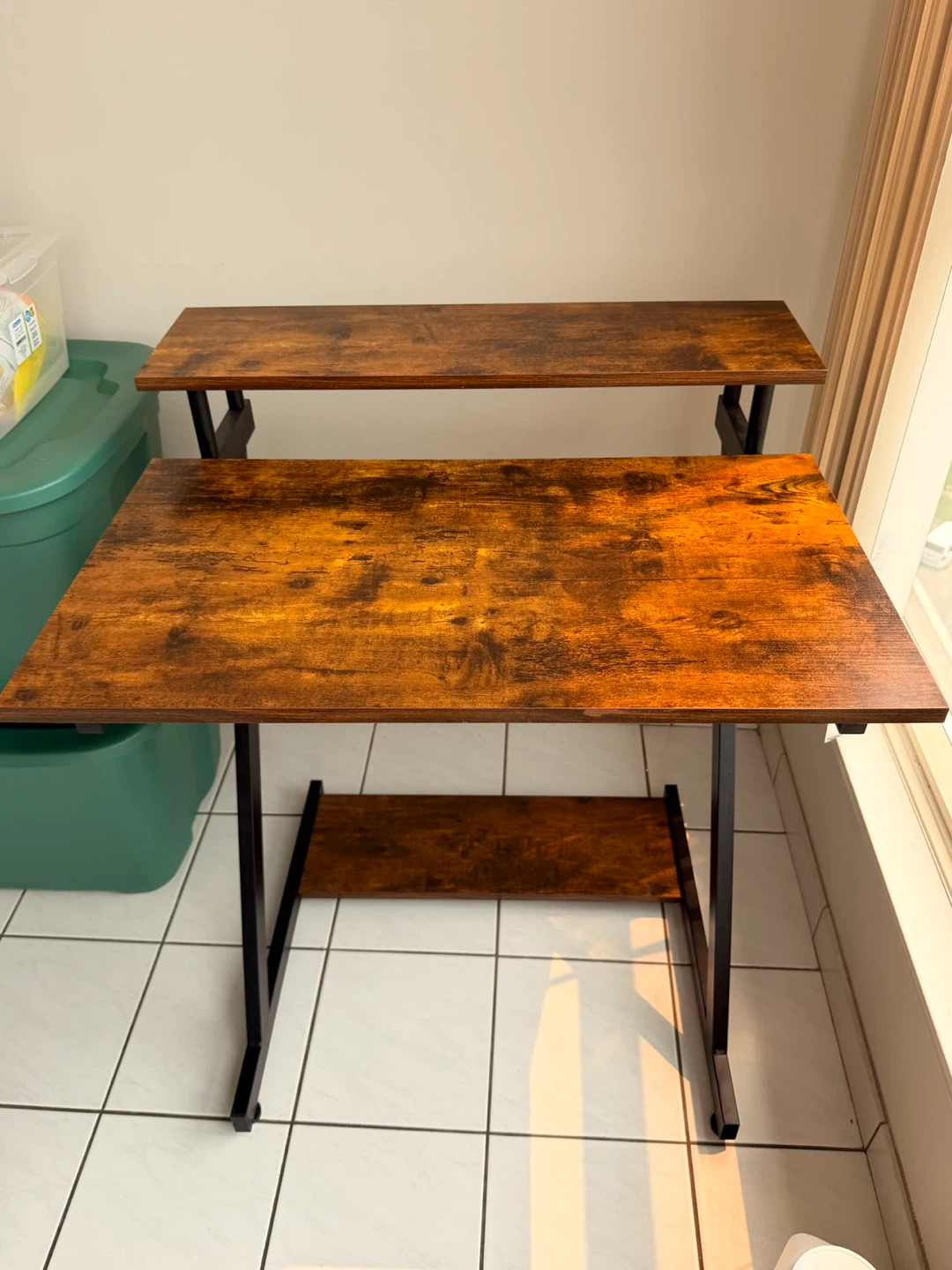 Rustic Wood 2-Tier Desk with Shelf