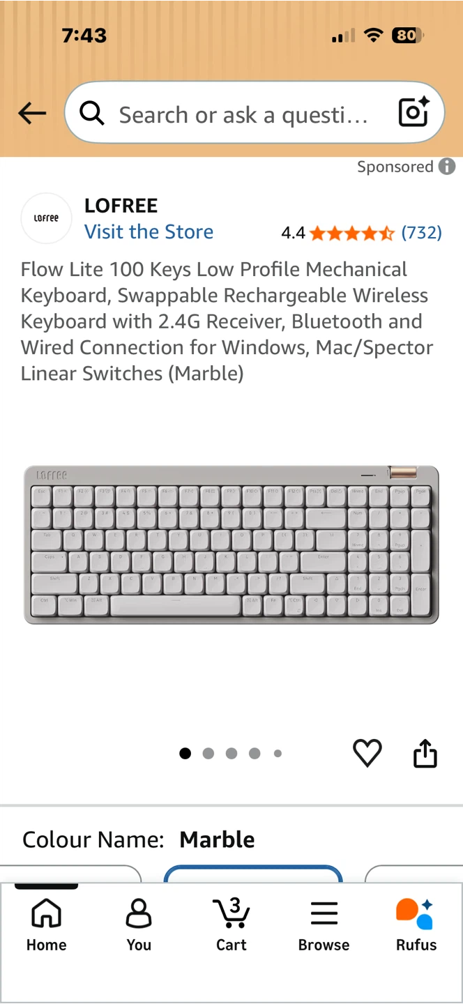 LOFREE Flow Lite 100 Keys Mechanical Keyboard - Marble - photo 2