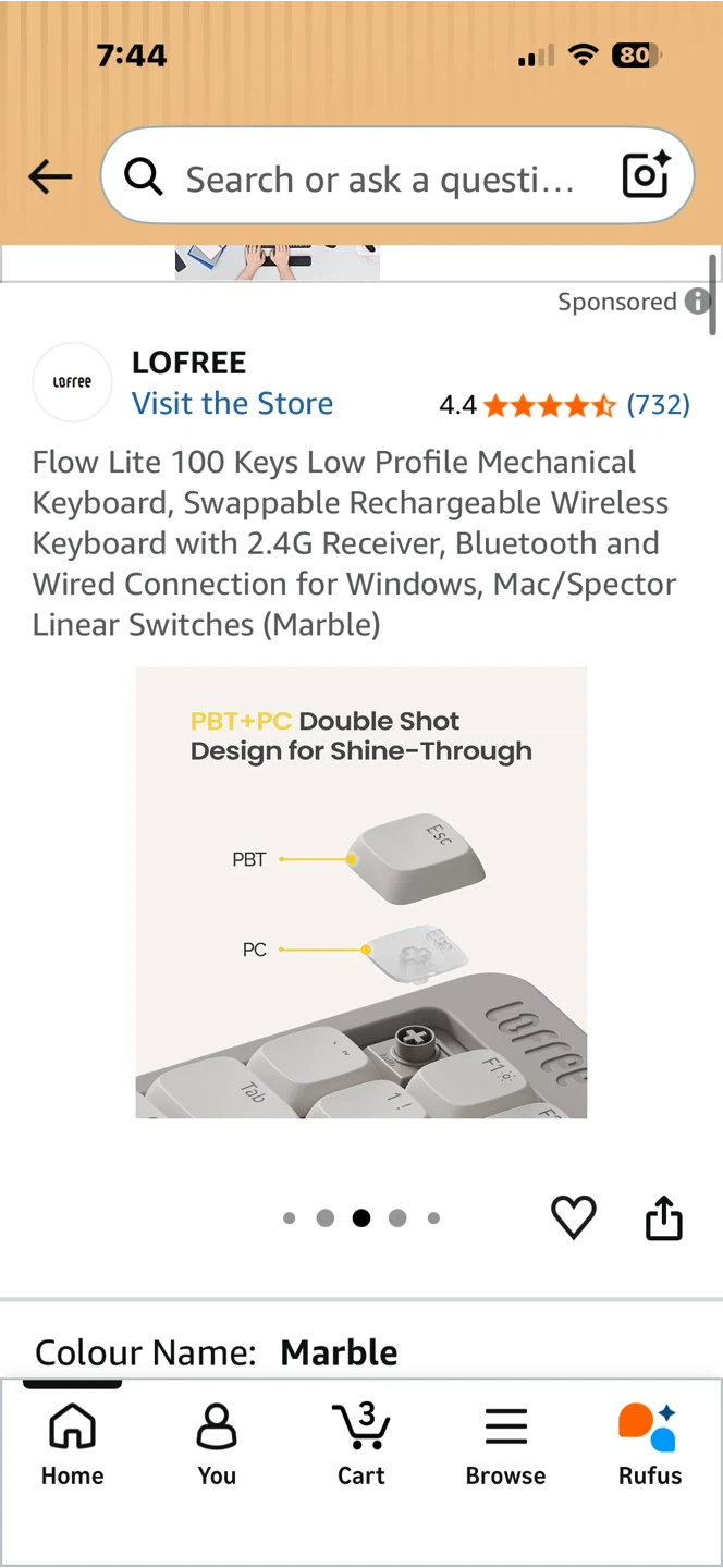 LOFREE Flow Lite 100 Keys Mechanical Keyboard - Marble - photo 4
