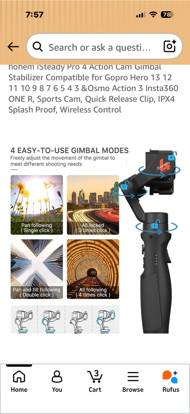 hohem iSteady Pro 4 Action Cam Gimbal Stabilizer - photo 5