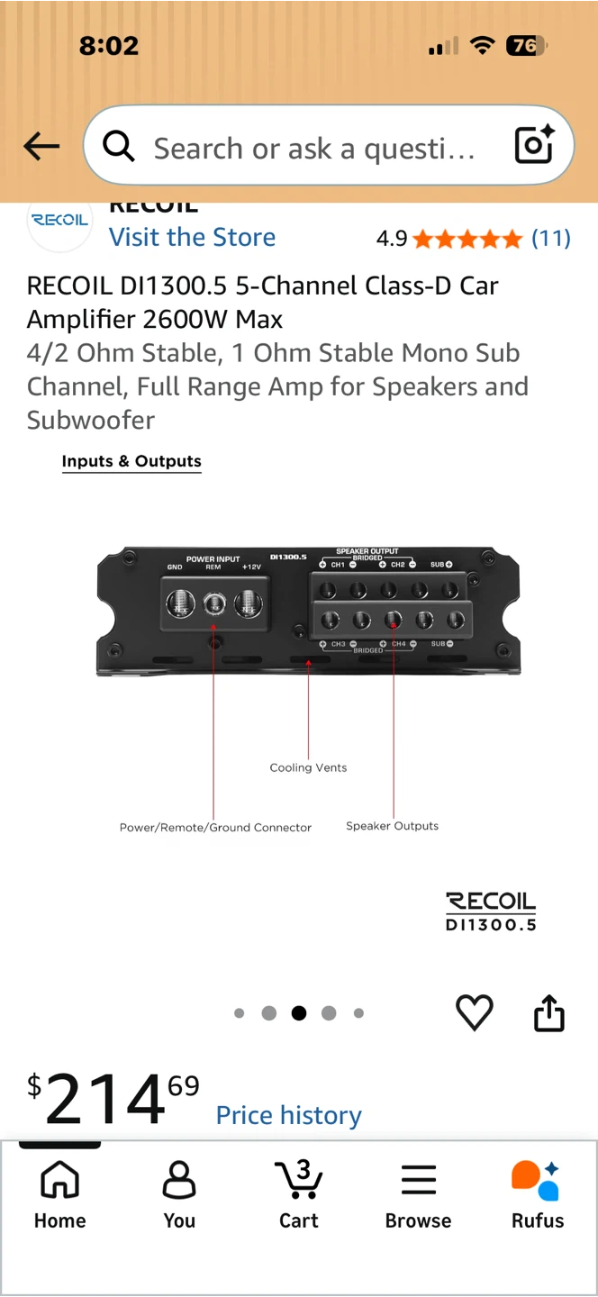 RECOIL DI1300.5 5-Channel Car Amplifier 2600W Max - photo 4