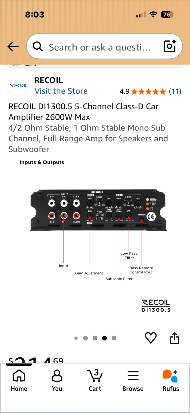 RECOIL DI1300.5 5-Channel Car Amplifier 2600W Max - photo 5