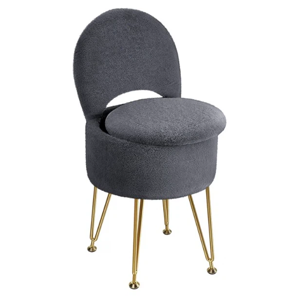 New Faux Fur Soft Vanity Stool Ottoman with Storage  Grey