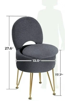 New Faux Fur Soft Vanity Stool Ottoman with Storage  Grey - photo 2
