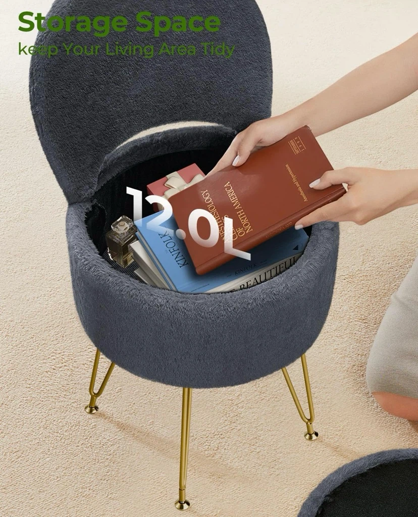 New Faux Fur Soft Vanity Stool Ottoman with Storage  Grey - photo 3