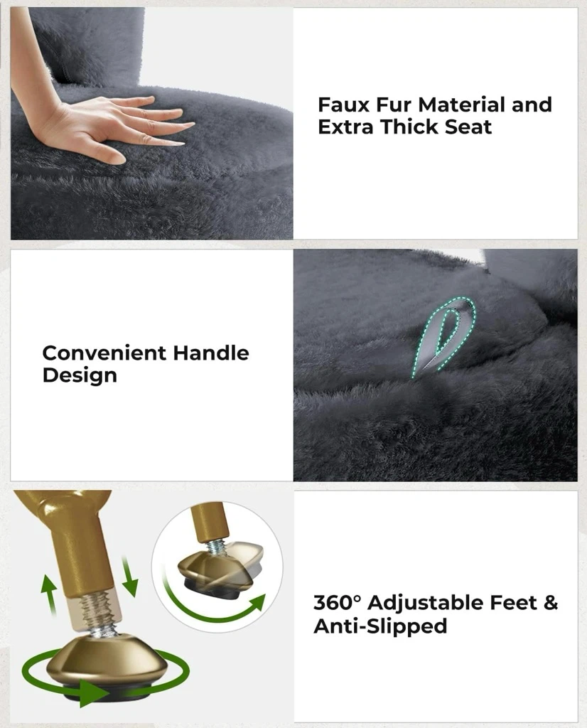 New Faux Fur Soft Vanity Stool Ottoman with Storage  Grey - photo 4