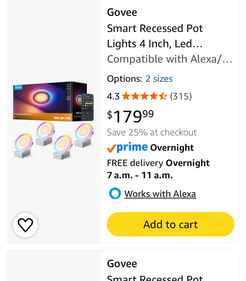 Govee Smart Recessed Pot Lights - 4 Inch, 4 Pack