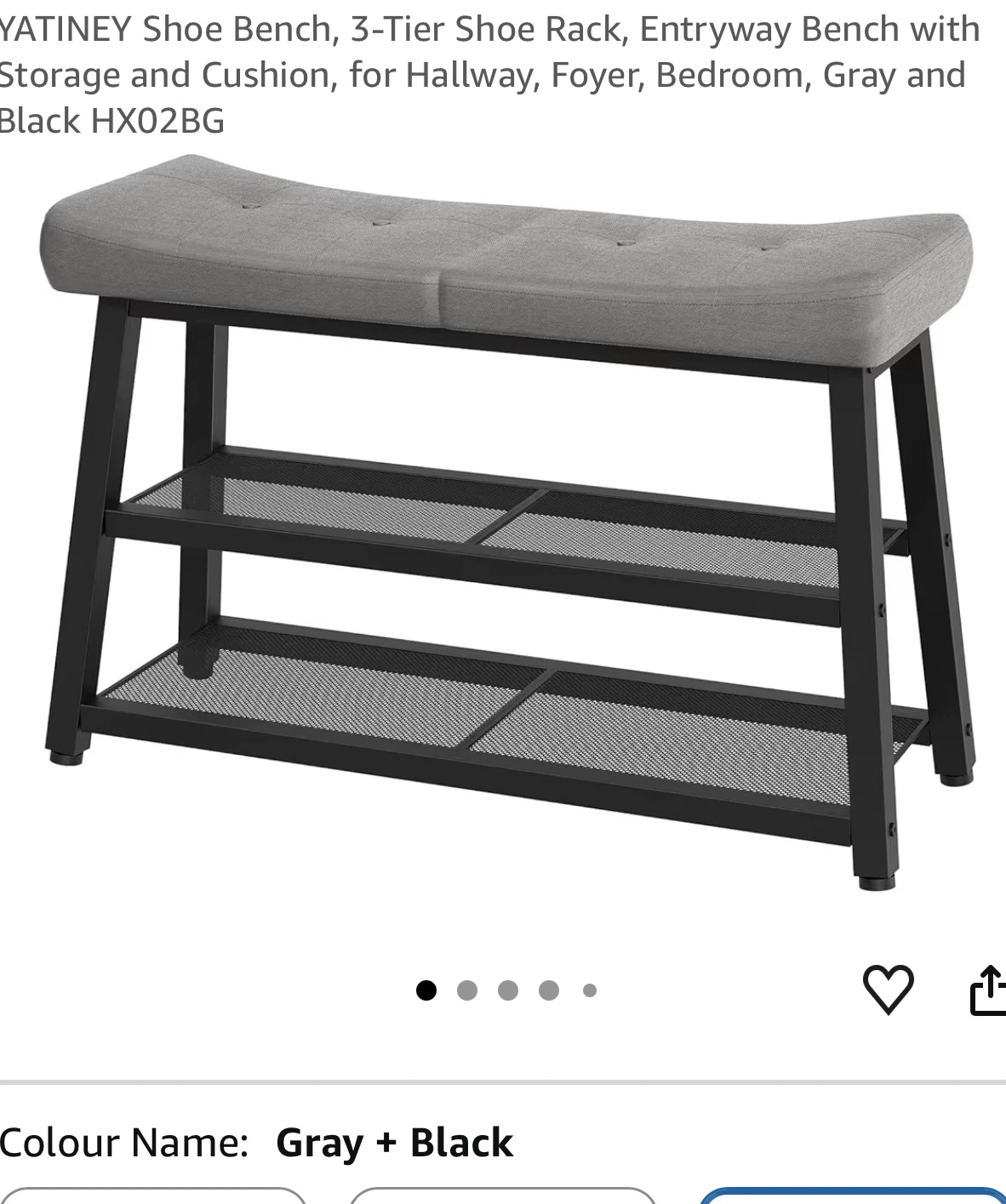 YATINEY 3-Tier Shoe Bench - Gray & Black