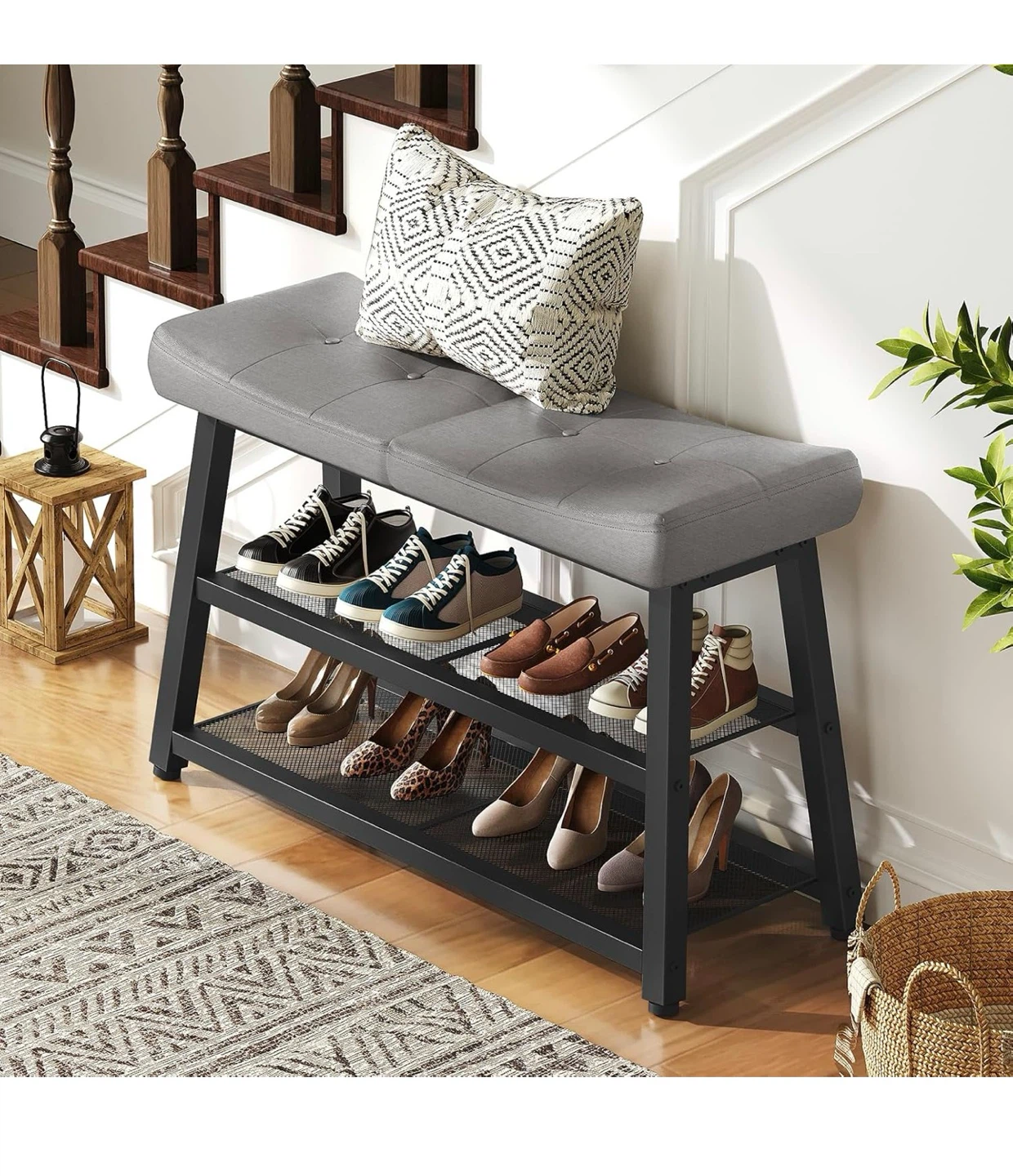 YATINEY 3-Tier Shoe Bench - Gray & Black - photo 2