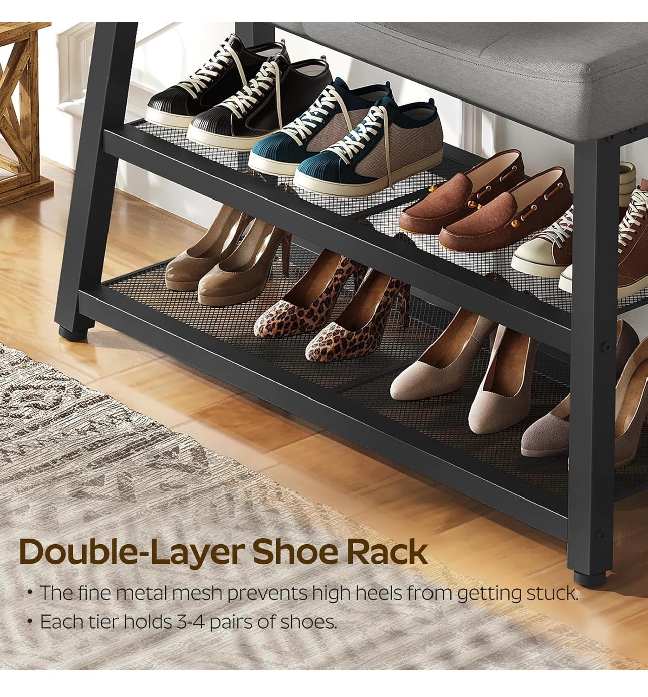YATINEY 3-Tier Shoe Bench - Gray & Black - photo 5