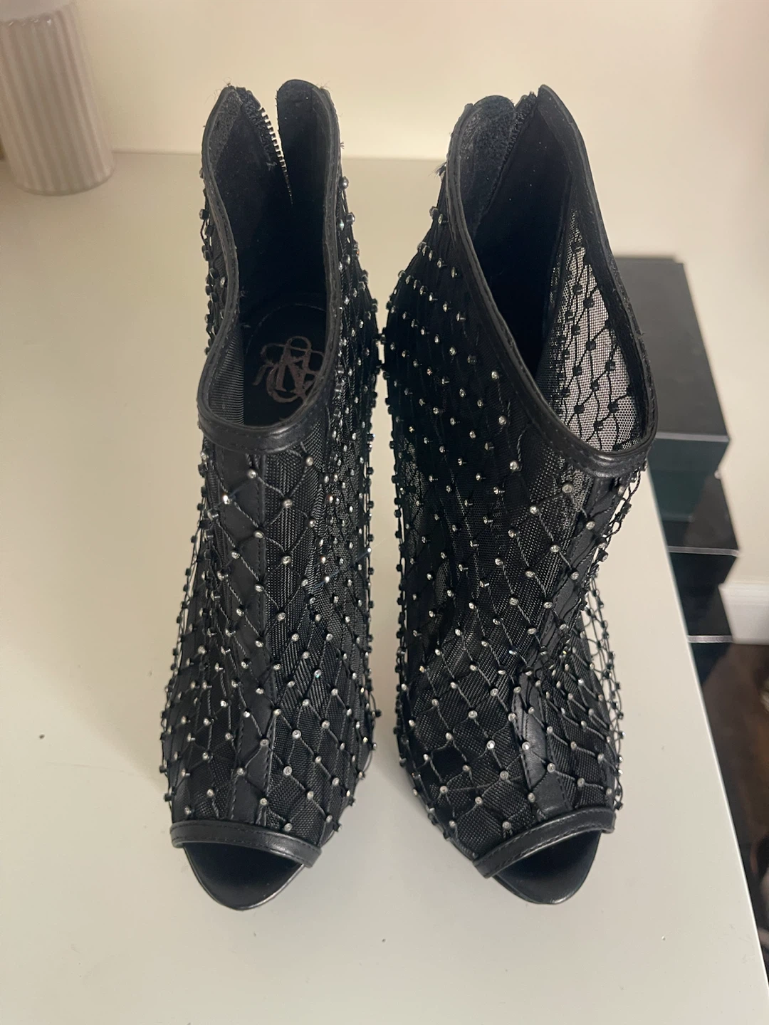 Rock & Republic Black Mesh Studded Peep-Toe Heels - photo 2