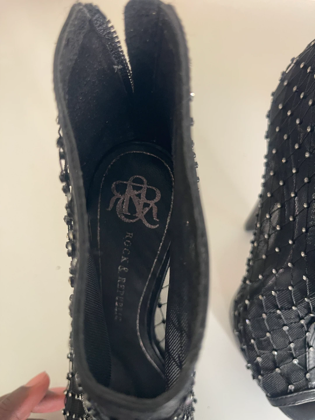 Rock & Republic Black Mesh Studded Peep-Toe Heels - photo 3